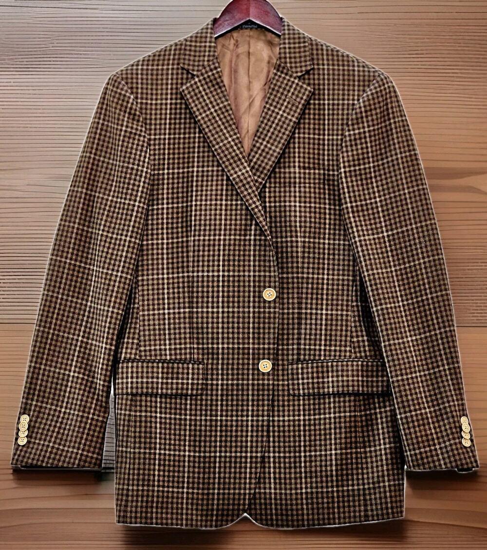 HART SCHAFFNER MARX Vintage Sport Coat Jacket Brown Check Dillards 2 Button 32R